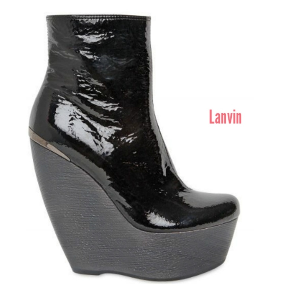 Lanvin Patent Leather Platform Wedge Booties sz.8